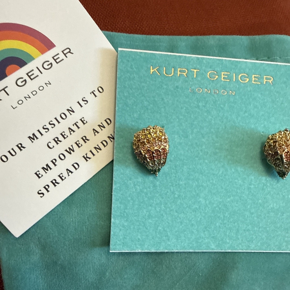 Kurt Geiger Eagle Rainbow Colorful Sparkling Crystal Gold Charm Stud Earrings Nu - Picture 2 of 4
